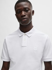 BOSS White Slim Fit Passenger Logo Patch Pique Polo Shirt - Image 4 of 5