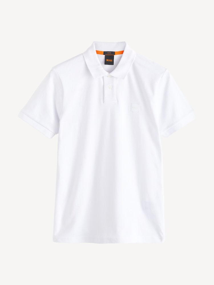 BOSS White Slim Fit Passenger Logo Patch Pique Polo Shirt - Image 5 of 5