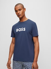 Azul - BOSS Large Logo Regular Fit T-Shirt - Imagen 1 de 5