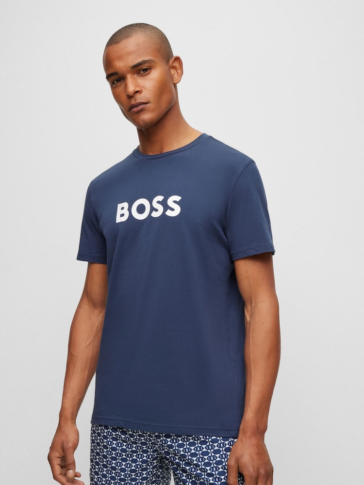 Azul - BOSS Large Logo Regular Fit T-Shirt - Imagen 1 de 5