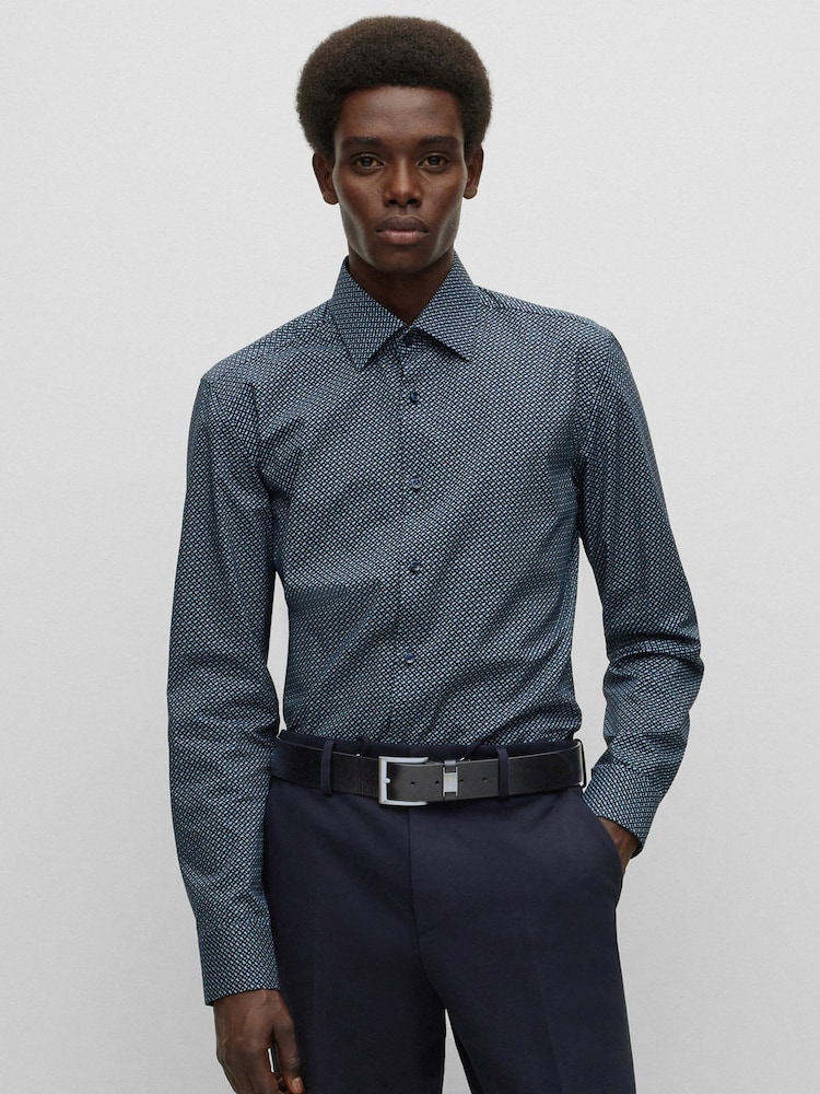 BOSS Black Brushed Metal Leather Belt - Image 1 of 6 BOSS Black Brushed Metal Leather Belt - Image 1 of 6