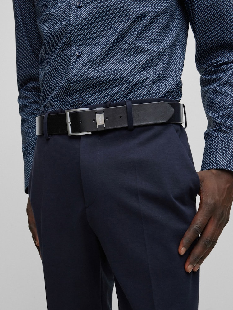 BOSS Black Brushed Metal Leather Belt - Image 2 of 6 BOSS Black Brushed Metal Leather Belt - Image 2 of 6