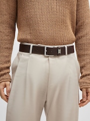 BOSS Brown Brushed Metal Leather Belt - Image 1 of 7