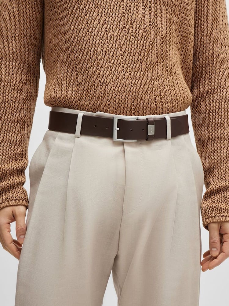 BOSS Brown Brushed Metal Leather Belt - Image 1 of 7