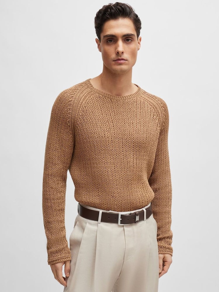 BOSS Brown Brushed Metal Leather Belt - Image 2 of 7