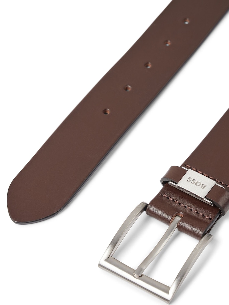 BOSS Brown Brushed Metal Leather Belt - Image 7 of 7