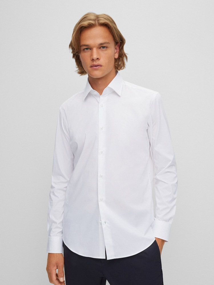 BOSS White Joe Regular Fit Stretch Poplin Oxford Shirt - Image 1 of 5