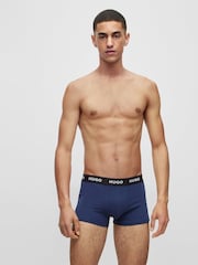 HUGO Blue Logo-Waistband Stretch Cotton Trunks 3 Pack - Image 1 of 5