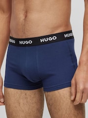 HUGO Blue Logo-Waistband Stretch Cotton Trunks 3 Pack - Image 3 of 5