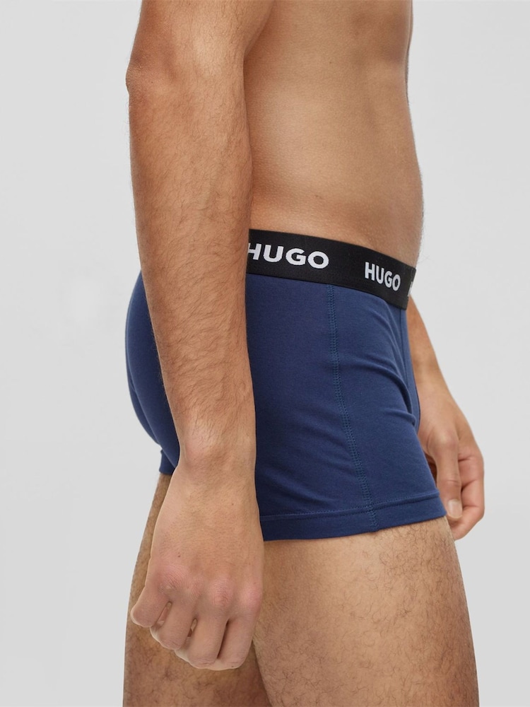 HUGO Blue Logo-Waistband Stretch Cotton Trunks 3 Pack - Image 4 of 5