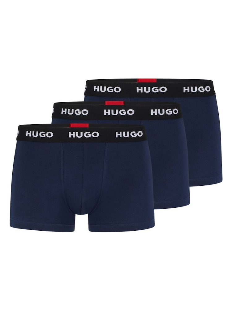 HUGO Blue Logo-Waistband Stretch Cotton Trunks 3 Pack - Image 5 of 5