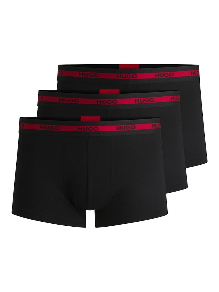HUGO Black Logo Waistband Stretch Cotton Trunks 3 Pack - Image 1 of 10
