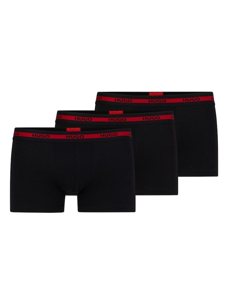HUGO Black Logo Waistband Stretch Cotton Trunks 3 Pack - Image 2 of 10