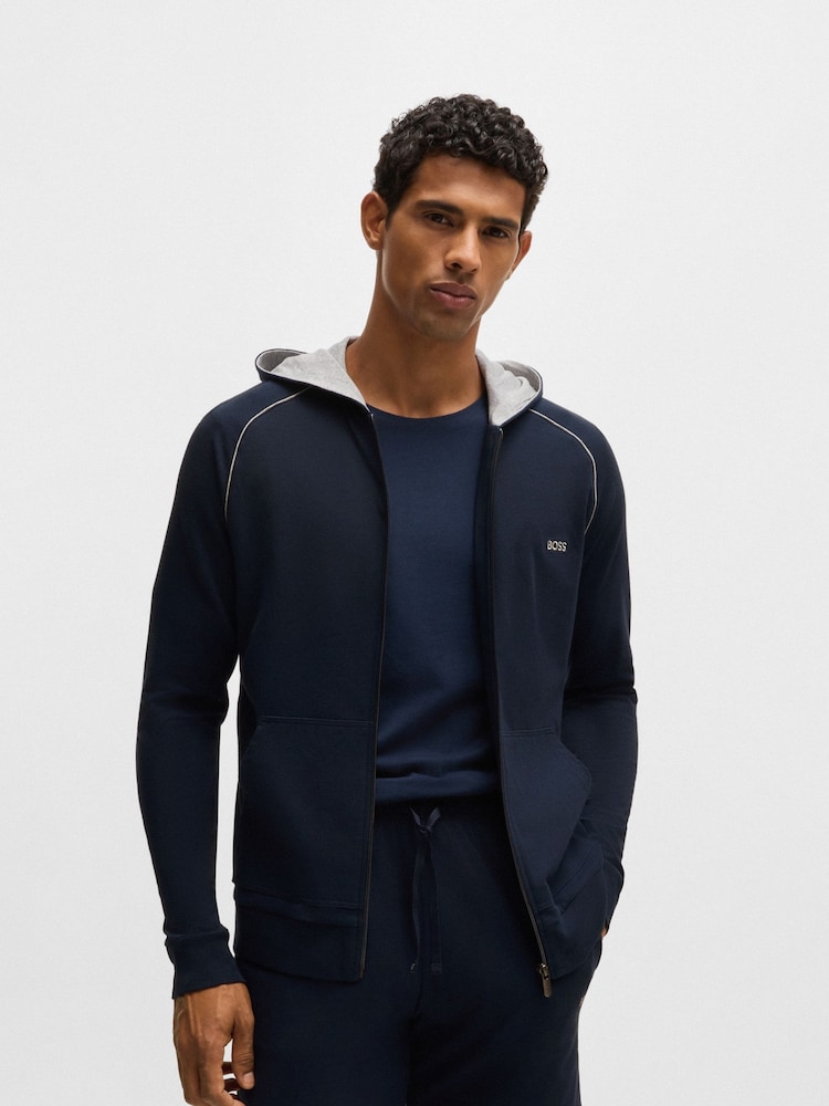BOSS Blue Stretch Cotton Zip-Up Hoodie - Image 1 of 6 BOSS Blue Stretch Cotton Zip-Up Hoodie - Image 1 of 6