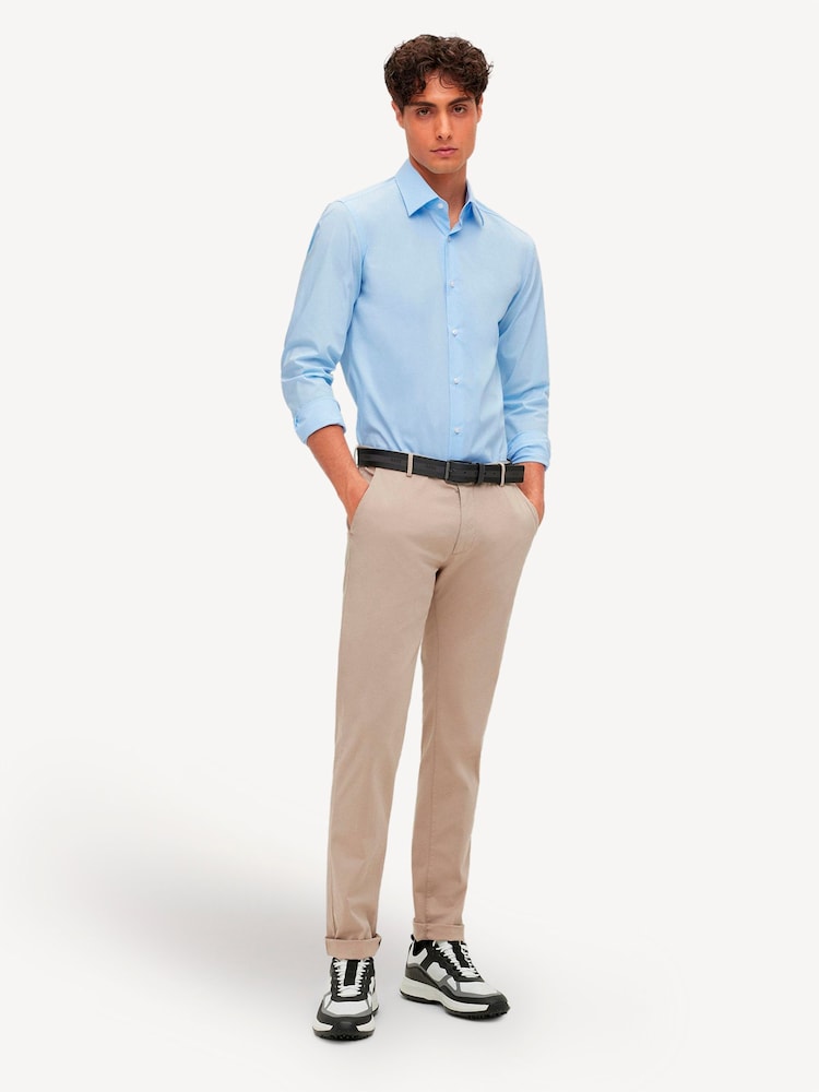 BOSS Blue Slim Fit Stretch Poplin Shirt - Image 3 of 6