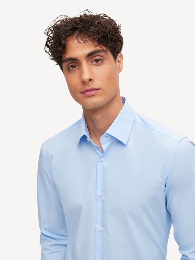 BOSS Blue Slim Fit Stretch Poplin Shirt - Image 4 of 6