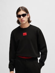 HUGO Black Logo Label Regular-Fit Terry Cotton Sweatshirt - Image 1 of 5