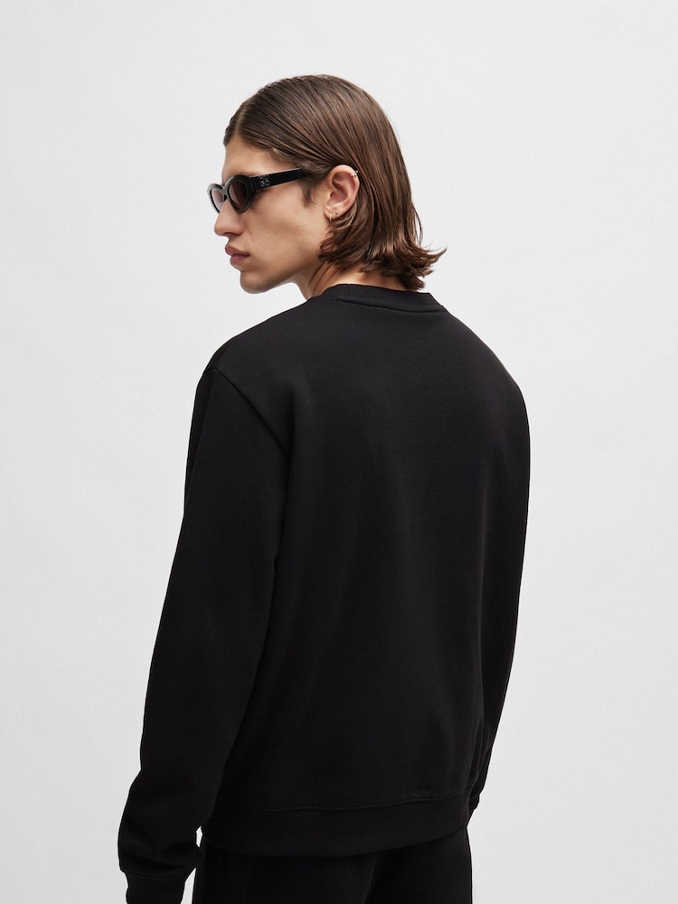 HUGO Black Logo Label Regular-Fit Terry Cotton Sweatshirt - Image 2 of 5