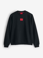 HUGO Black Logo Label Regular-Fit Terry Cotton Sweatshirt - Image 5 of 5