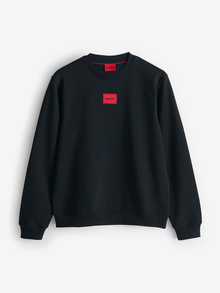 HUGO Black Logo Label Regular-Fit Terry Cotton Sweatshirt - Image 5 of 5