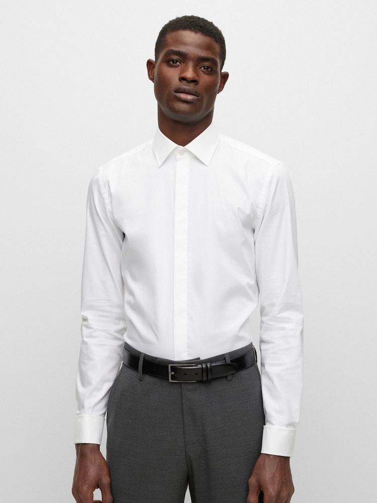 BOSS White Slim-Fit Stretch Poplin Oxford Shirt - Image 1 of 6
