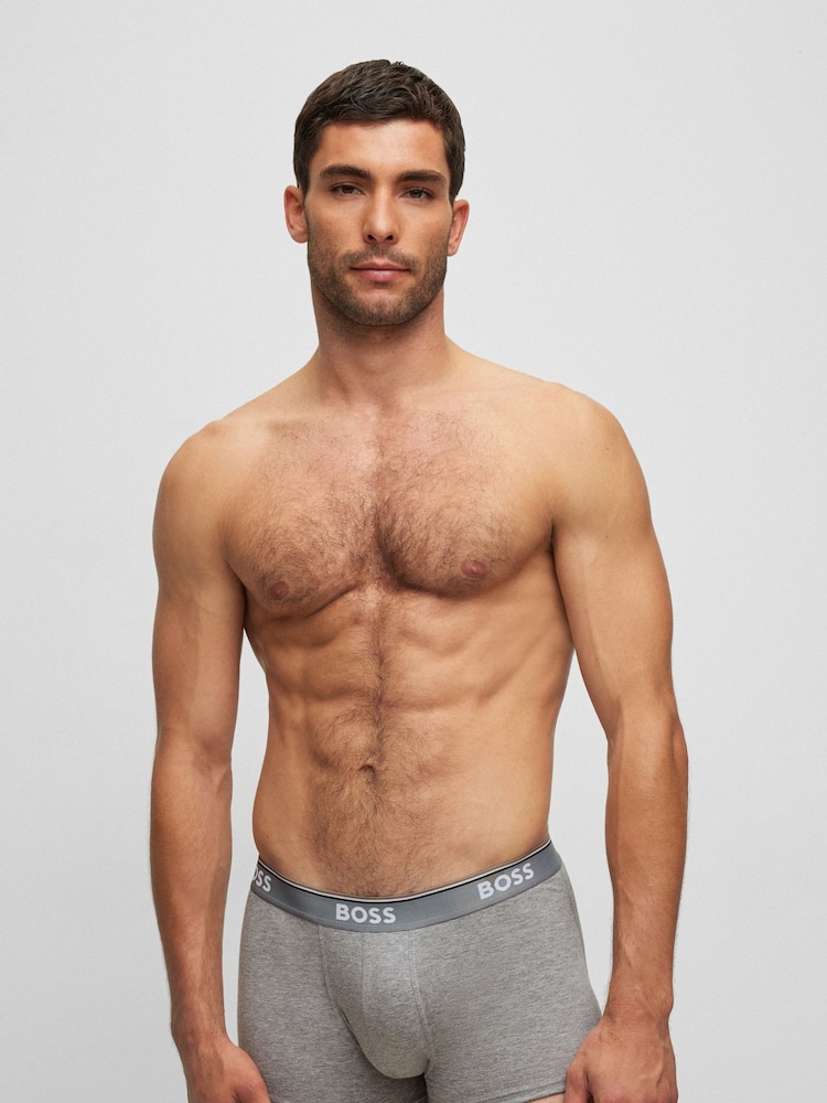 BOSS White/Grey/Black Power Stretch Cotton 3 Pack Boxers - Image 4 of 11