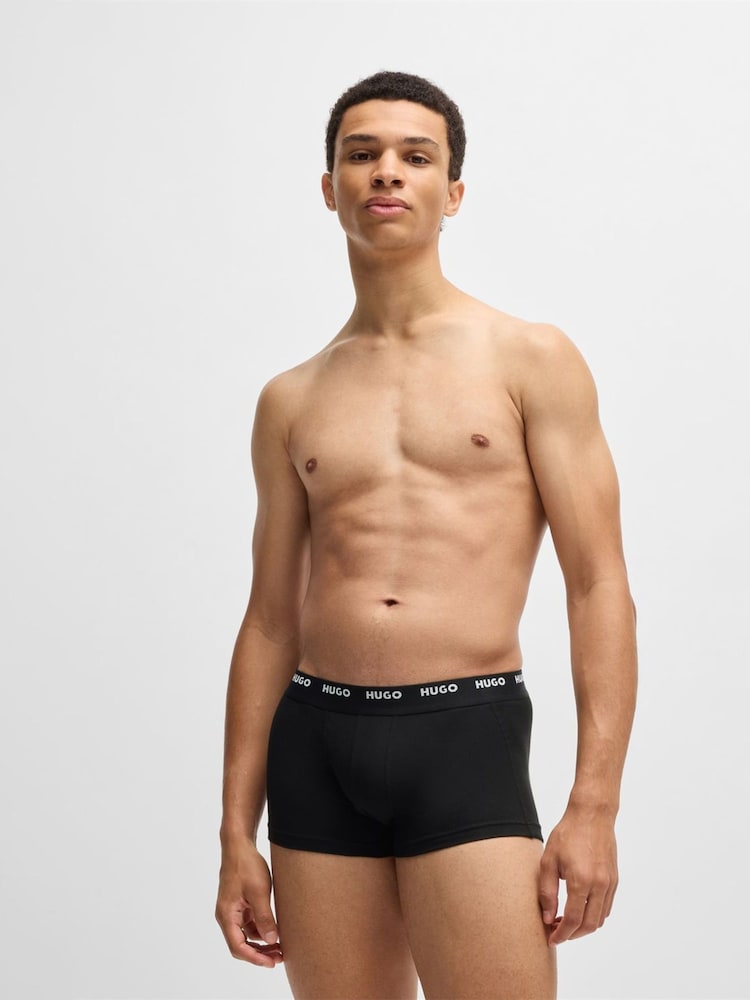 HUGO Black Hugo Logo Waistband Stretch Cotton Trunks 5 Pack - Image 1 of 5 HUGO Black Hugo Logo Waistband Stretch Cotton Trunks 5 Pack - Image 1 of 5