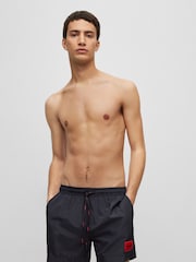 HUGO Black Logo Label Lined Swim Shorts - Image 1 of 4
