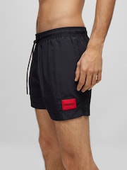 HUGO Black Logo Label Lined Swim Shorts - Image 3 of 4