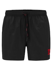 HUGO Black Logo Label Lined Swim Shorts - Image 4 of 4
