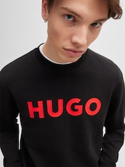 HUGO Black Regular Fit Logo Print Terry 100% Cotton Sweatshirt - Image 4 of 6