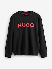 HUGO Black Regular Fit Logo Print Terry 100% Cotton Sweatshirt - Image 5 of 6