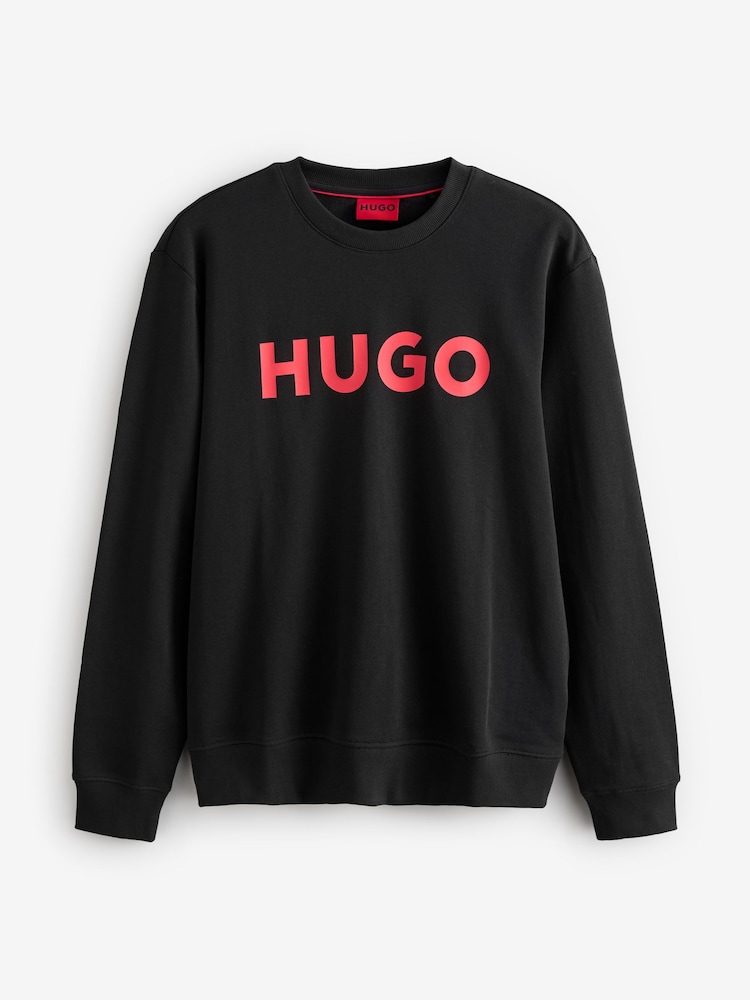 HUGO Black Regular Fit Logo Print Terry 100% Cotton Sweatshirt - Image 5 of 5 HUGO Black Regular Fit Logo Print Terry 100% Cotton Sweatshirt - Image 5 of 5