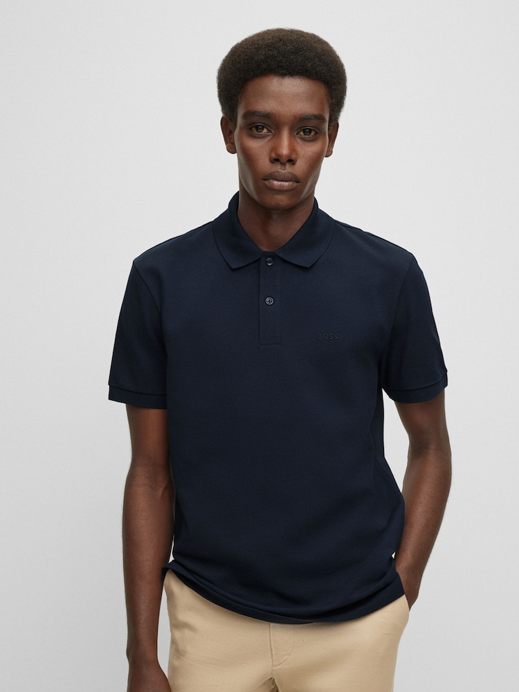 BOSS Navy Regular Fit Pallas Logo 100% Cotton Polo Shirt - Image 1 of 5