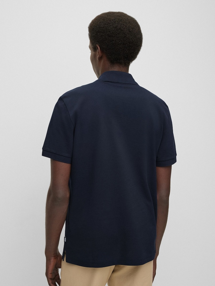 BOSS Navy Regular Fit Pallas Logo 100% Cotton Polo Shirt - Image 2 of 5
