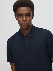BOSS Navy Regular Fit Pallas Logo 100% Cotton Polo Shirt - Image 4 of 5