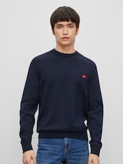 Синий - HUGO Knitted 100% Cotton Sweater - Image 1 of 9