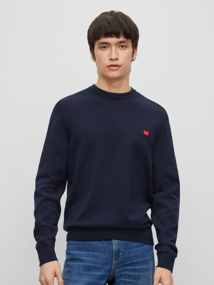 Синий - HUGO Knitted 100% Cotton Sweater - Image 1 of 9