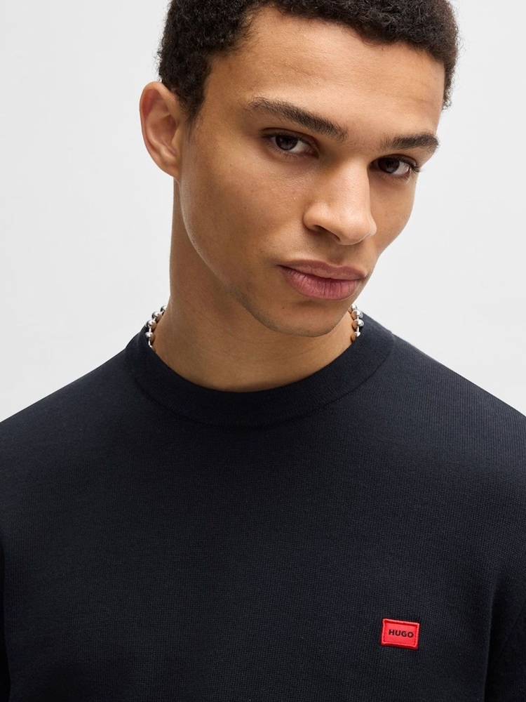 HUGO Blue Knitted 100% Cotton Sweater - Image 6 of 9