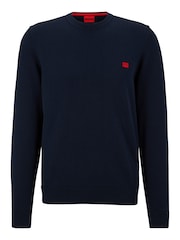 Синий - HUGO Knitted 100% Cotton Sweater - Image 9 of 9