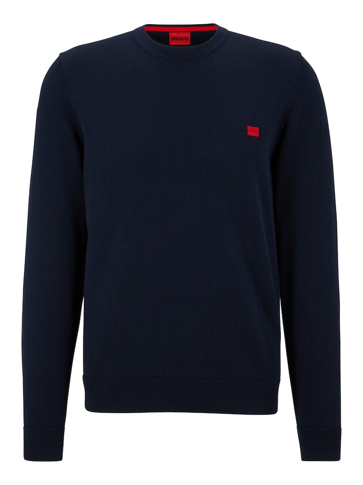 Синий - HUGO Knitted 100% Cotton Sweater - Image 9 of 9