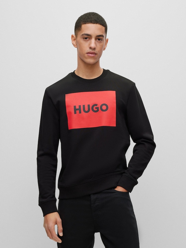 HUGO Black Logo Detail Cotton Terry Sweatshirt - Image 1 of 5