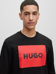 HUGO Black Logo Detail Cotton Terry Sweatshirt - Image 4 of 5