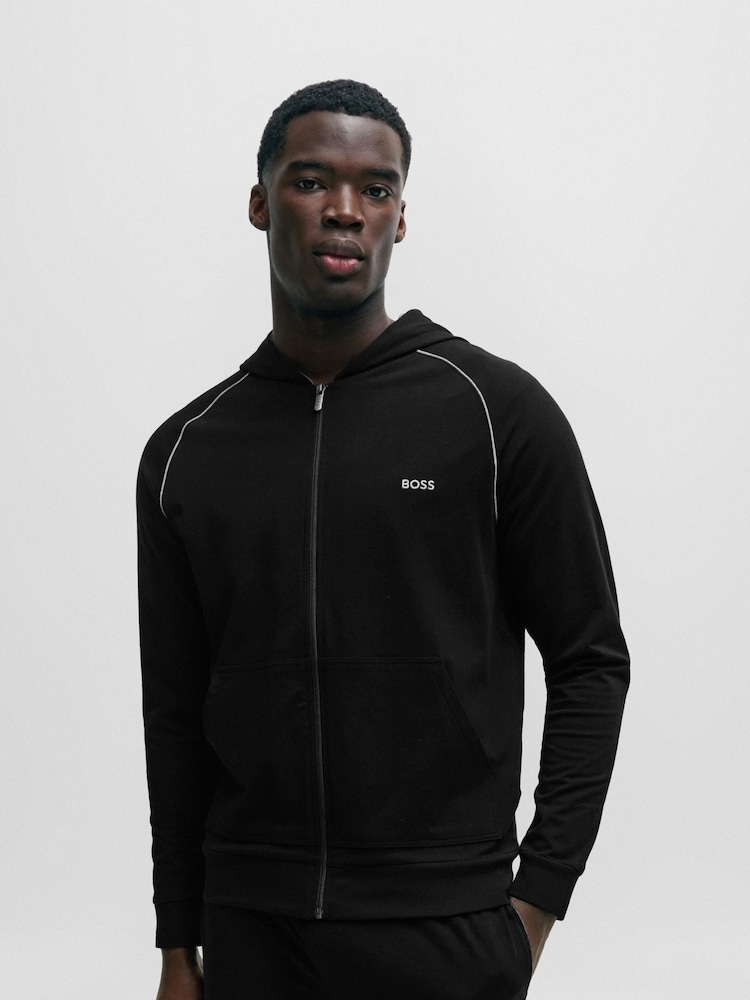 BOSS Black Stretch Cotton Zip-Up Hoodie - Image 1 of 5 BOSS Black Stretch Cotton Zip-Up Hoodie - Image 1 of 5