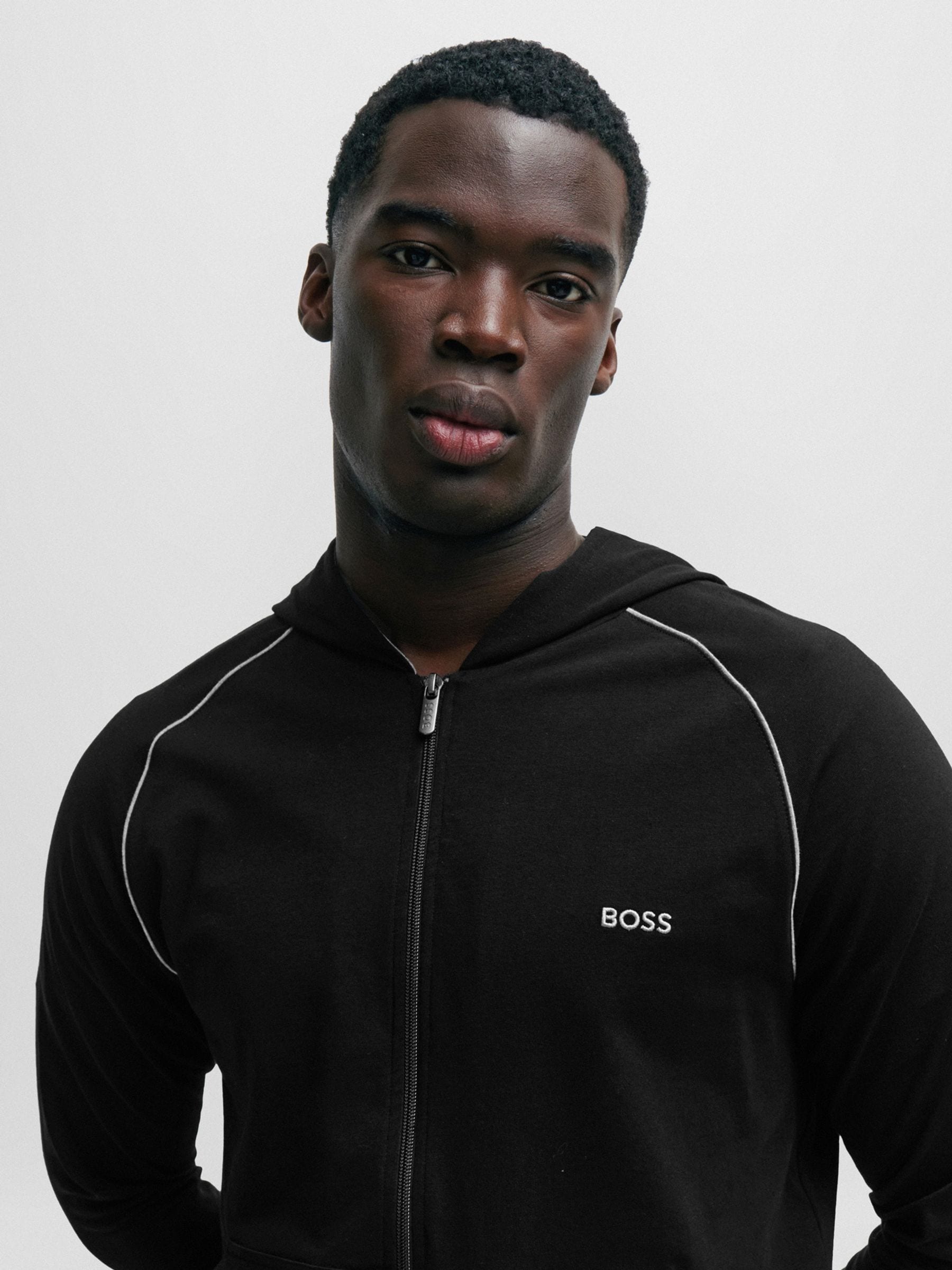 Buy BOSS Black Stretch Cotton Zip-Up Hoodie from Next Canada