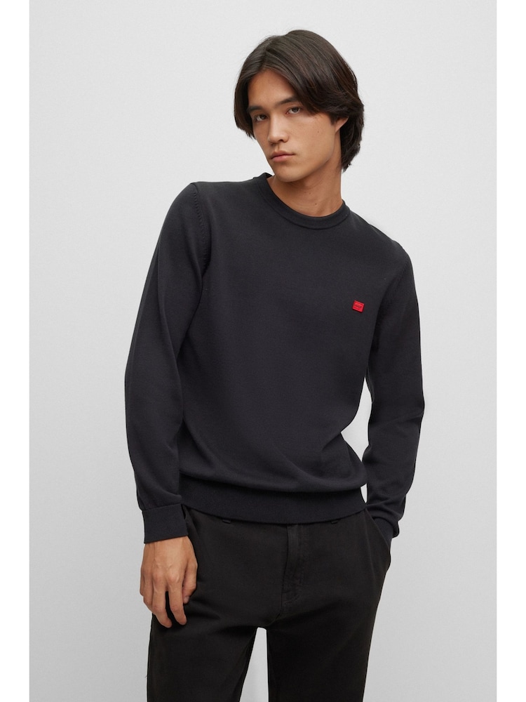 Черный - HUGO Knitted 100% Cotton Sweater - Image 1 of 5