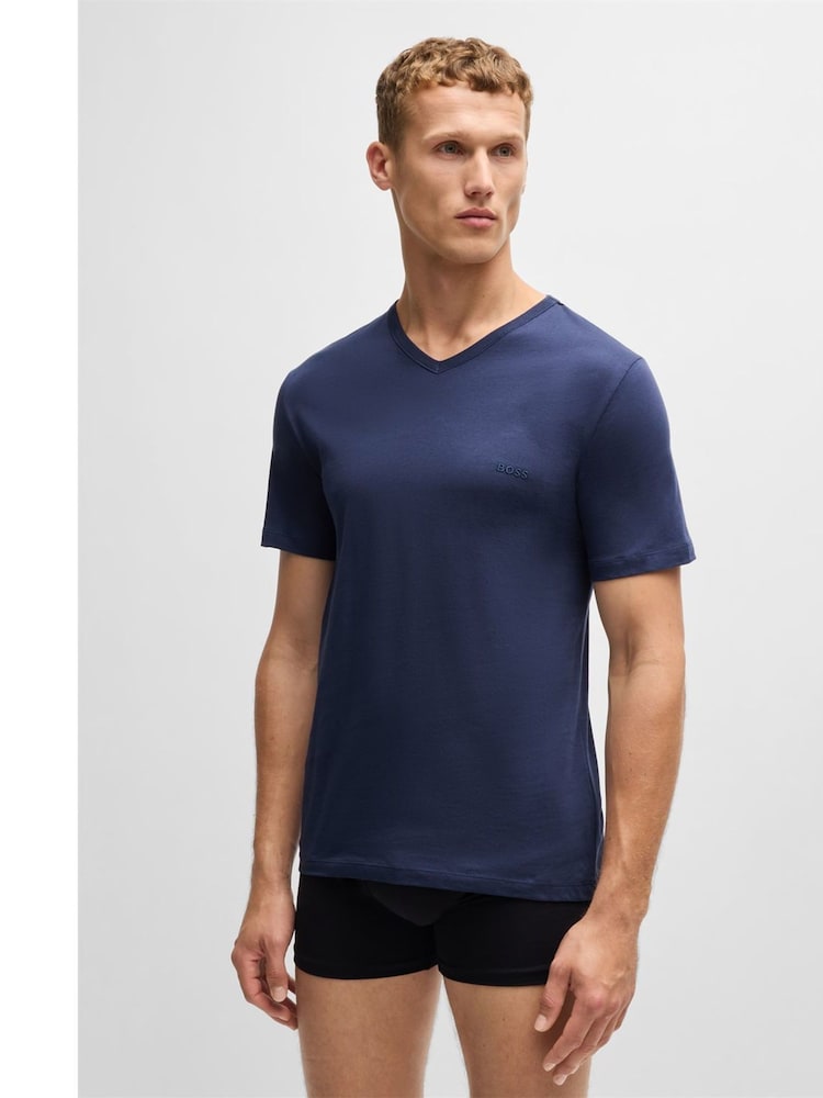 BOSS Grey/Navy/Black V-Neck Classic Cotton T-Shirts 3 Pack - Image 2 of 8 BOSS Grey/Navy/Black V-Neck Classic Cotton T-Shirts 3 Pack - Image 2 of 8
