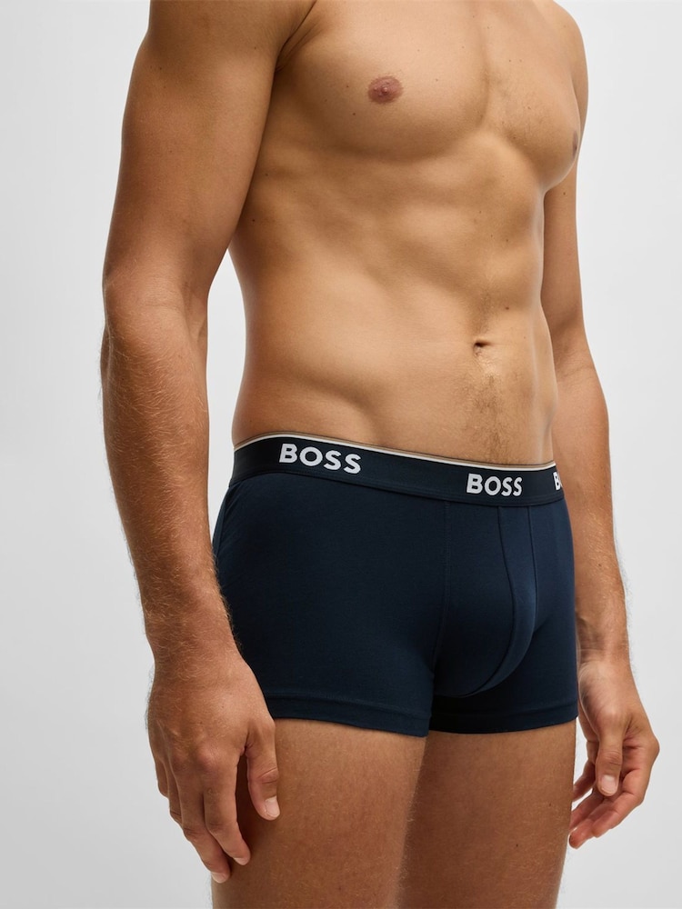 BOSS Navy Blue Power Stretch Cotton 3 Pack Boxers - Image 4 of 5