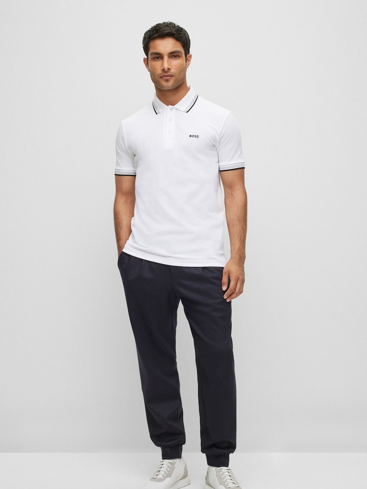 BOSS White Tipped Paddy 100% Cotton Polo Shirt - Image 3 of 8