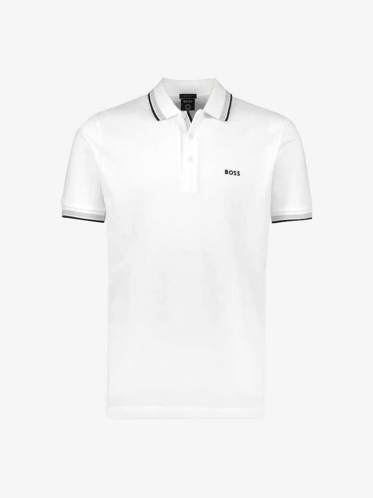 BOSS White Tipped Paddy 100% Cotton Polo Shirt - Image 5 of 8